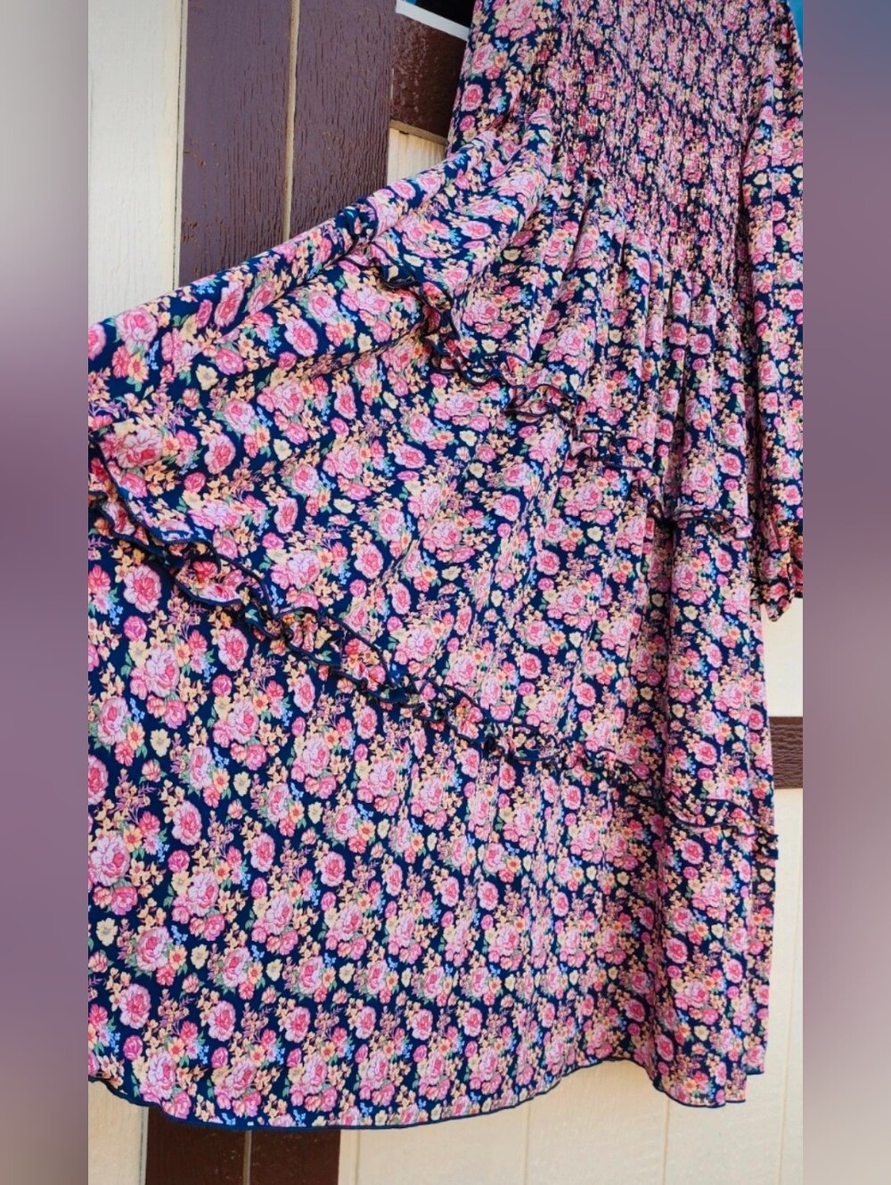 NEW!! Simply Southern Women's Pink Floral Tiered Midi Dress, NWT - Picture 4 of 6